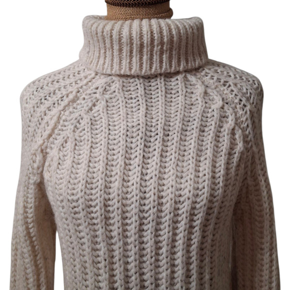 Peachoo+Krejberg Ivory Chunky Knit Split Side Turtleneck Sweater size M - Picture 5 of 7